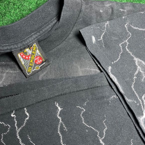 Vintage 3D Emblem Biker Girl All Over Print Lightening Tshirt - Picture 4 of 5